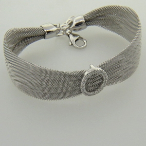 pulsera tela mediana tipo malla con circulo de cubic blanco